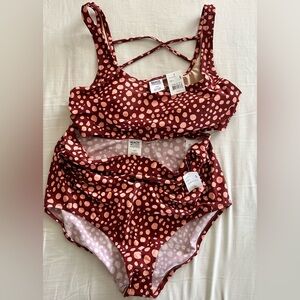 Motherhood Maternity Polka Dot Swim Set - Burgundy and Pink